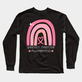 Pink Ribbon Breast Cancer Awareness Rainbow Long Sleeve T-Shirt